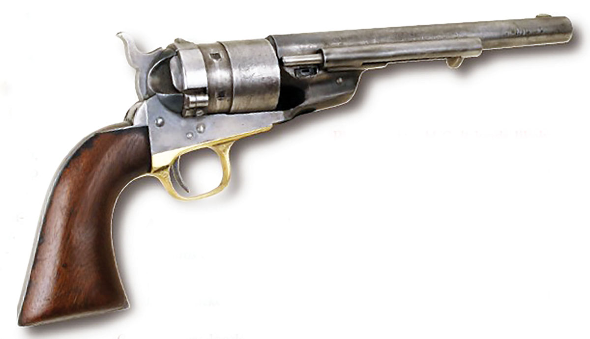 This 44 Richards Conversion on an 1860 Colt was common in the Old West. Much like the Richards Mason conversion of the 1851 Colt Navy, both used heeled-bullets the same diameter as the external dimension of the case.